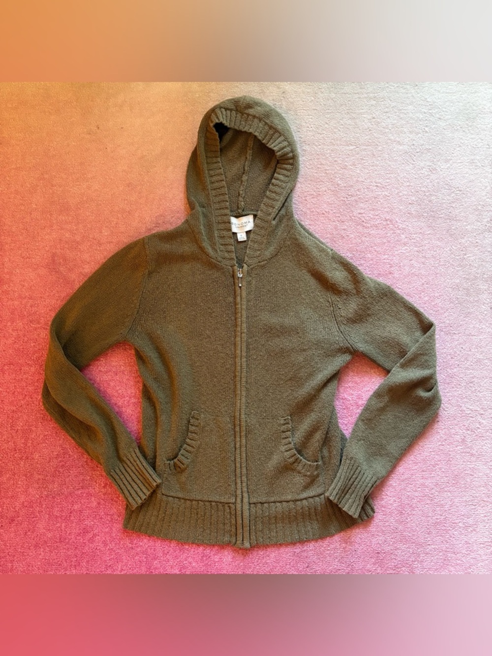 sonoma green zip up knit hoodie